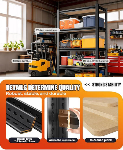 Set of 2 Heavy Duty Garage Shelving, 5-Tier Storage Shelves, 2000LBS Metal Shelf, Adjustable Shelving Unit, for Basement, Kitchen, Warehouse, Pantry, 15.7" Dx35.4 Wx71.2 H, Black