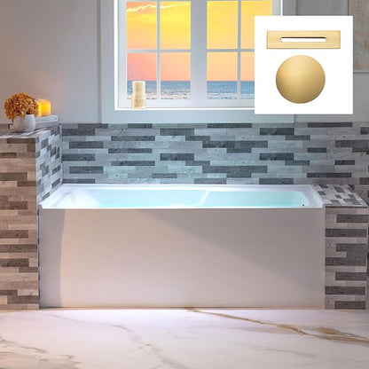 WOODBRIDGE 54" Acrylic Rectangular Alcove Soaking Bathtub in White with Right Drain, Brushed Gold Pop-Up Drain Included BA5430R