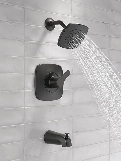 Delta Faucet Modern 14 Series Matte Black Shower Faucet, Tub and Shower Trim Kit with Single-Spray Touch-Clean Black Shower Head, Matte Black T144339-BL-PP (Valve Not Included)