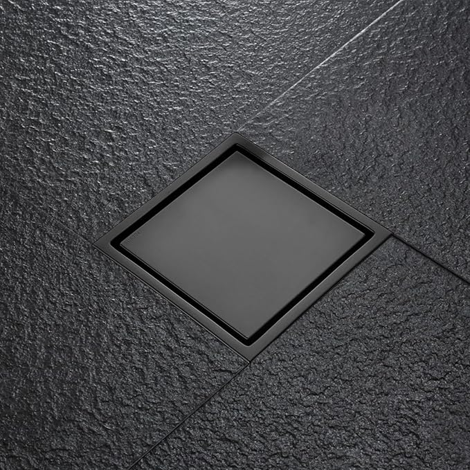 4 Inch Square Shower Drain with Flange, Removeable Grate SUS 304 Stainless Steel Shower Drain with Hair Catcher (Matte Black-1, 4 Inch)