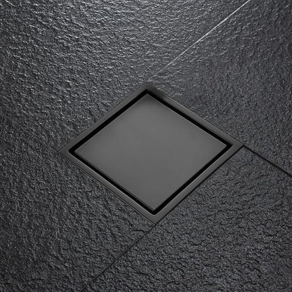 4 Inch Square Shower Drain with Flange, Removeable Grate SUS 304 Stainless Steel Shower Drain with Hair Catcher (Matte Black-1, 4 Inch)