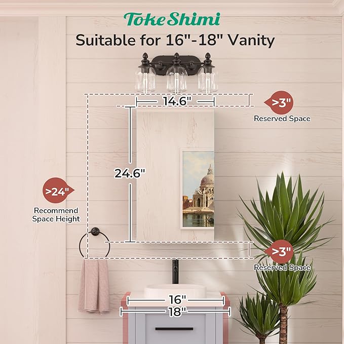 TokeShimi 14x24 Bathroom Mirror with Storage Tempered, Aluminum White Recessed Medicine Cabinet with Mirror Frameless Stepless Adjustable Shelf, Surface Mount Medicine Cabinet for Bathroom