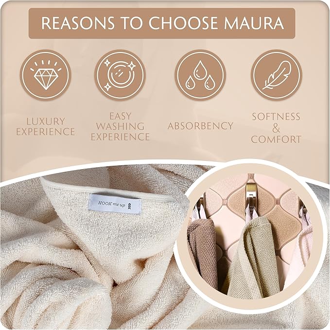 MAURA Basics Bath Towel Sets for Bathroom with Hanging Hook Loops. 2 Bath Towels, 2 Hand Towels, 2 Washcloths, Soft, Durable, Long Lasting and Absorbent Towels Set, Cream