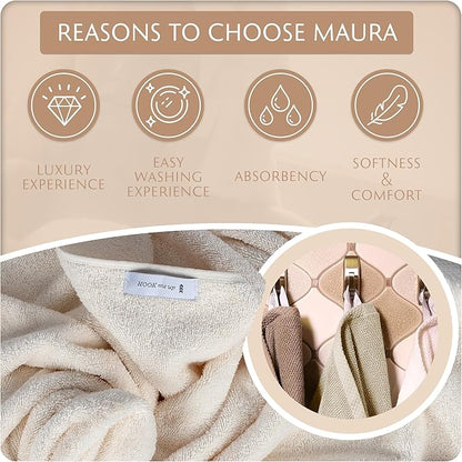 MAURA Basics Bath Towel Sets for Bathroom with Hanging Hook Loops. 2 Bath Towels, 2 Hand Towels, 2 Washcloths, Soft, Durable, Long Lasting and Absorbent Towels Set, Cream
