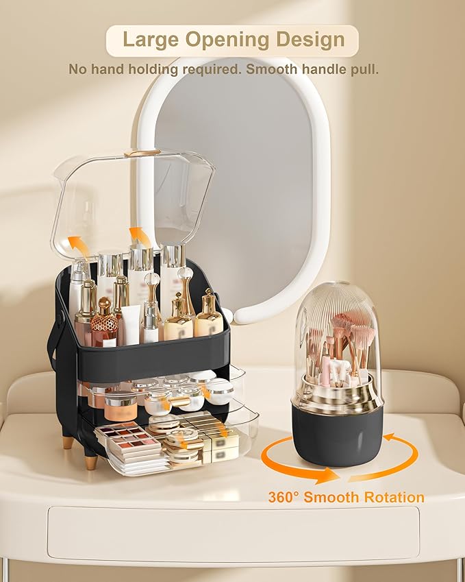 Makeup Organizer, Skincare Holder Bathroom Counter Organizer, Storage Box Cosmetic Display Cases, Teen Girl Gifts Trendy Stuff Make up Organizers for Vanity, Countertop (black)