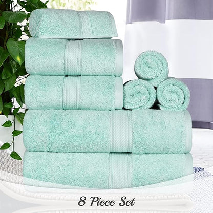 BLUENILEMILLS Madison Egyptian Cotton Towels, Towel Set for Bathroom, Shower, Hotel, Plush, 800 GSM, Highly Absorbent and Ultra-Soft Towels, Bath Essentials, 8 Piece Assorted Towel Set, Sea Foam