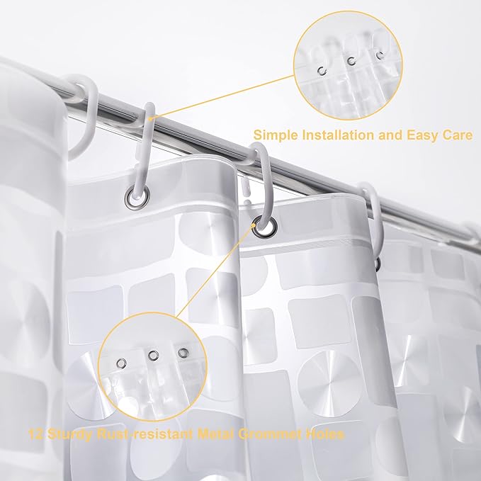 NTBAY EVA Semi-Transparent Clear Shower Curtain with Geometric, Water-Repellent Liner with 3 Magnets for Bathroom, 72x72 Inches