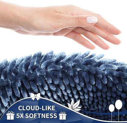 Yimobra Long Bathroom Rug Non Slip 44x24 Inch, Extra Thick Soft Absorbent Chenille Bath Mat, Machine Washable Bath Rugs for Bathroom Floor, Tub and Shower, Home Decor Accessories, Light Blue