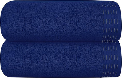 Cotton 2 Pack Oversized Bath Towel Set 28x55 inches, Large Bath Towels, Ultra Absorbant Compact Quickdry & Lightweight Towel, Ideal for Gym Travel Camp Pool - Navy Blue