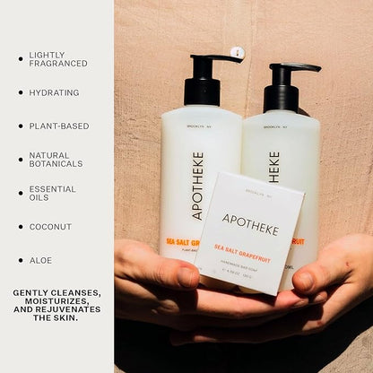 APOTHEKE Liquid Hand Soap, Sea Salt Grapefruit - 10 Fl Oz Hydrating Handsoap with Premium Fragrance Oils Gently Cleanses, Moisturizes & Rejuvenates Skin - Scented Hand Wash for Kitchen & Bathroom