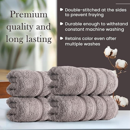 HALLEY Turkish 4 Pack Premium Hand Towels (4 Pieces) 650 GSM Highly Absorbent Super Soft 100% Cotton - 4 Hand Towels (Gray)