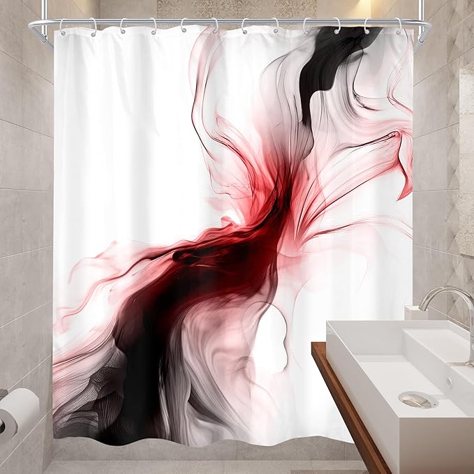Cinbloo Black and Red 60Wx72H Shower Curtain Burgundy Abstract Modern Ombre Minimalist Marble Ink Texture Bathroom Curtain Set Dark Neutral Simple Aesthetic Bath Bathroom Accessories Decor