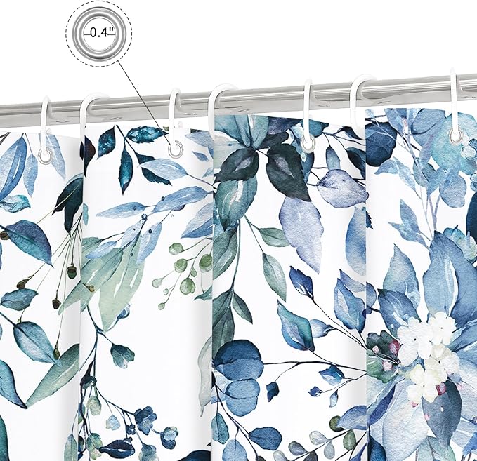 Gibelle Small Stall Shower Curtain 36 x 72, Narrow Blue Floral Shower Curtain for Bathroom, Watercolor Plant Eucalyptus Leaves Fabric Shower Curtain Set