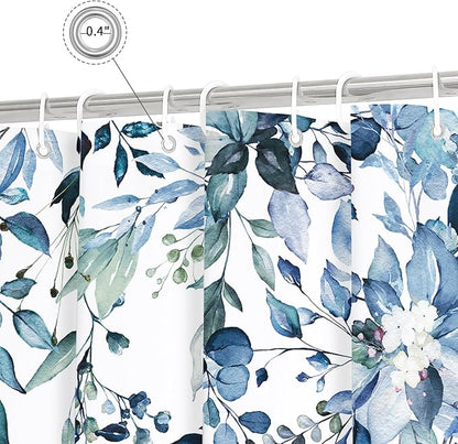Gibelle Extra Long Shower Curtain 72 x 84, Blue Floral Shower Curtain for Bathroom, Watercolor Plant Eucalyptus Leaves Fabric Shower Curtain Set