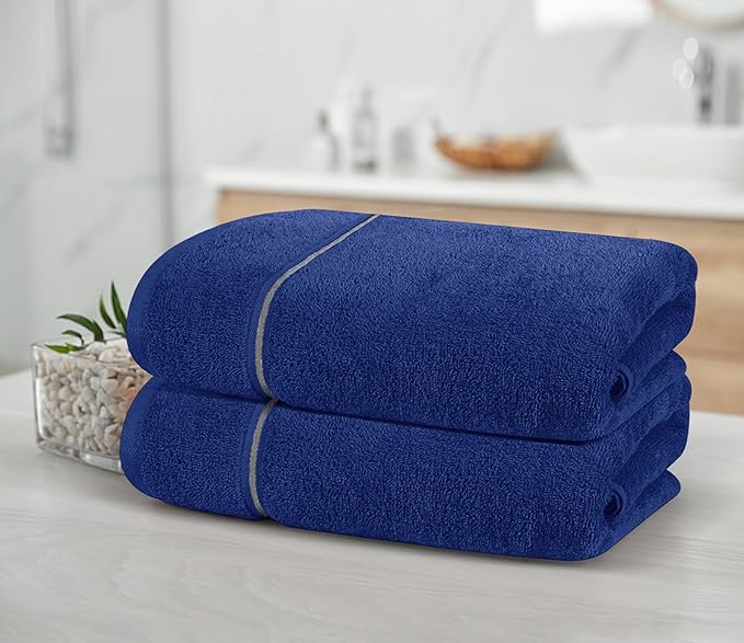 MyOwn Cotton 2 Pack Oversized Bath Towel Set 28x55 inches, Large Bath Towels, Ultra Absorbant Compact Quickdry & Lightweight Towel, Ideal for Gym Travel Camp Pool - Navy Blue