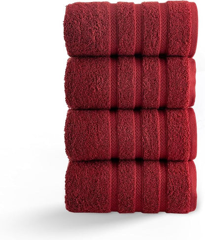 HALLEY Turkish 4 Pack Premium Hand Towels (4 Pieces) 650 GSM Highly Absorbent Super Soft 100% Cotton - 4 Hand Towels (Red)