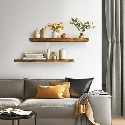 BAYKA Floating Shelves, 36 inches Long Wall Mounted Rustic Wood Shelves for Bathroom, Bedroom, Living Room, Kitchen, Office, Hanging Shelf for Books/Storage/Decor(Rustic Brown,Set of 2)