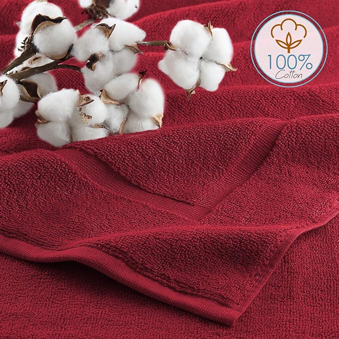Hearth & Harbor Bath Mat Towels - 100% Ring Spun Cotton Luxury Towels - Ultra Soft & Highly Absorbent, Bathroom Towels, Floor Mat - Red