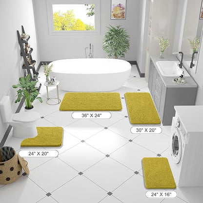 OLANLY Bathroom Rugs 36x24, Extra Soft Absorbent Chenille Bath Rugs, Rubber Backing Quick Dry, Machine Washable Bath Mats for Bathroom Floor, Tub and Shower, Home Decor Accessories, Deep Mustard