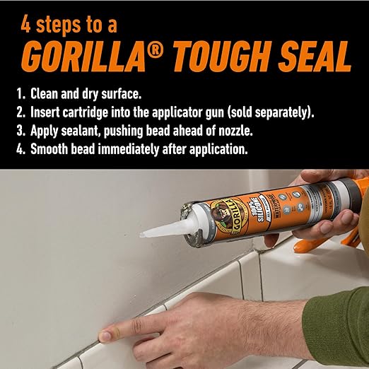 Gorilla Waterproof Caulk & Seal Silicone Sealant, 10oz Cartridge (Pack of 1) - Clear Caulking Sealant for Kitchen, Window, Bath, Marine, Door and More