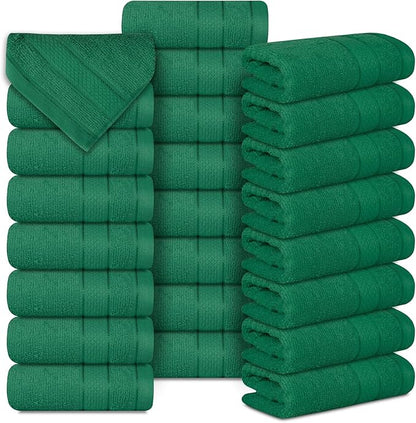 Casa Lino Face Towels & Body Wash Cloths for Showering - 100% Cotton Wash Cloths for Bathroom - Highly Absorbent & Quick Drying Washcloth Set - Cotton Washcloths 24 Pack (12" x 12") - (Green)