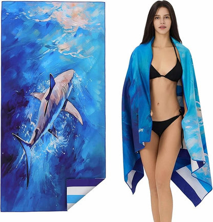 Microfiber Extra Large, Oversized Turtle Beach Towels (70''x35'') - 2 Pack XL Quick Dry Striped Towels for Adults ，Sand Free for Pool, Spa, Swim & Travel - Ultra Absorbent & Lightweight