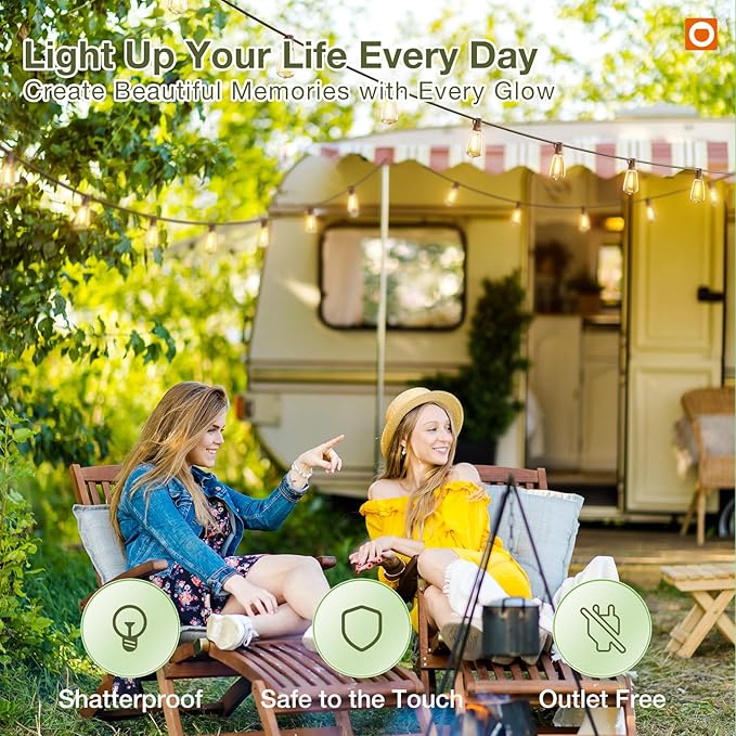 addlon 54(48+6) FT Solar String Lights Waterproof,Patio Lights Solar Powered with Remote & USB Port 15+1 LED Shatterproof Bulbs 3 Light Modes, Dimmable Solar Light for Camping Backyard Garden