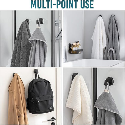 TAILI Stylish 304 Stainless Steel Bathroom Suction Hooks for Towel, Bathrobe, Loofah, No Damage Hanging Glass Shower Wall Hook, Patented Strong Suction Cup Holder, Hold Up to 11 Lbs, A-Cylinder Black