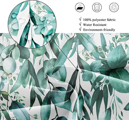 Riyidecor Teal Eucalyptus Leaves Shower Curtain for Bathroom Decor 60Wx72H Botanical Plants Spring Flower Herbs Botany Floral Art Printed Fabric Polyester Waterproof 12 Pack Plastic