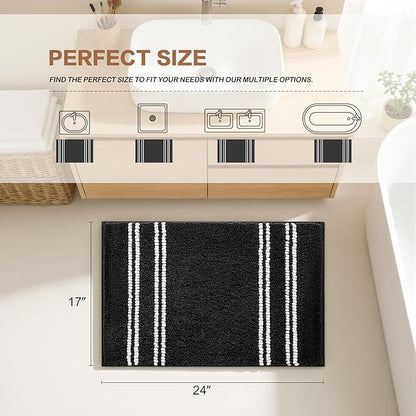 Kmson Bathroom Rugs Mat, 17"x24" Ultra Soft Washable Shaggy Chenille Bath Rugs, Non-Slip Fluffy Thick Water Absorbent Microfiber Mat for Bathtub, Sink and Shower, Black