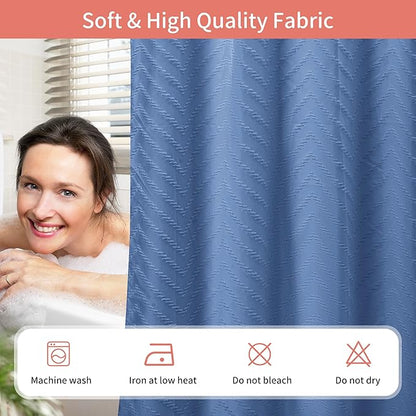 Hookless Shower Curtain with Snap in Liner 71" x 74" Double-Layer Waterproof Polyester Shower Curtain for Bathroom or Hotel Use,Removable Liner,Magnetic Hem,Large Rings,Machine Washable,Navy Blue