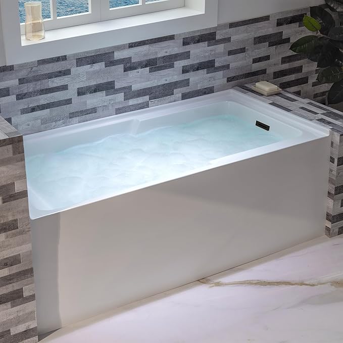 WOODBRIDGE 54" Acrylic Rectangular Alcove Soaking Bathtub in White with Right Drain, Oil Rubbed Bronze Pop-Up Drain Included BA5430R