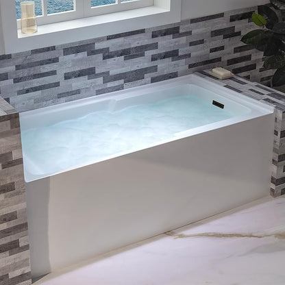 WOODBRIDGE 54" Acrylic Rectangular Alcove Soaking Bathtub in White with Right Drain, Oil Rubbed Bronze Pop-Up Drain Included BA5430R