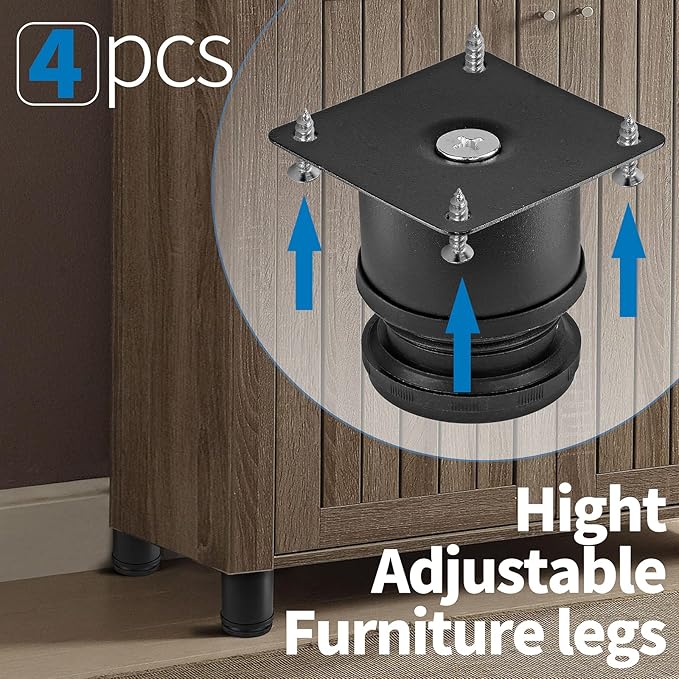 2 Inch Metal Furniture Legs Stainless Steel Adjustable Legs Black Metal Legs Round Cabinet Legs for Coffee Table Cabinet Desk Sofa Shelves, Pack of 4