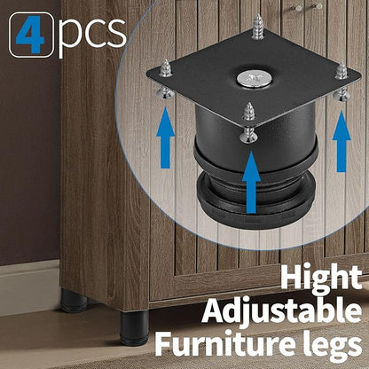 2 Inch Metal Furniture Legs Stainless Steel Adjustable Legs Black Metal Legs Round Cabinet Legs for Coffee Table Cabinet Desk Sofa Shelves, Pack of 4