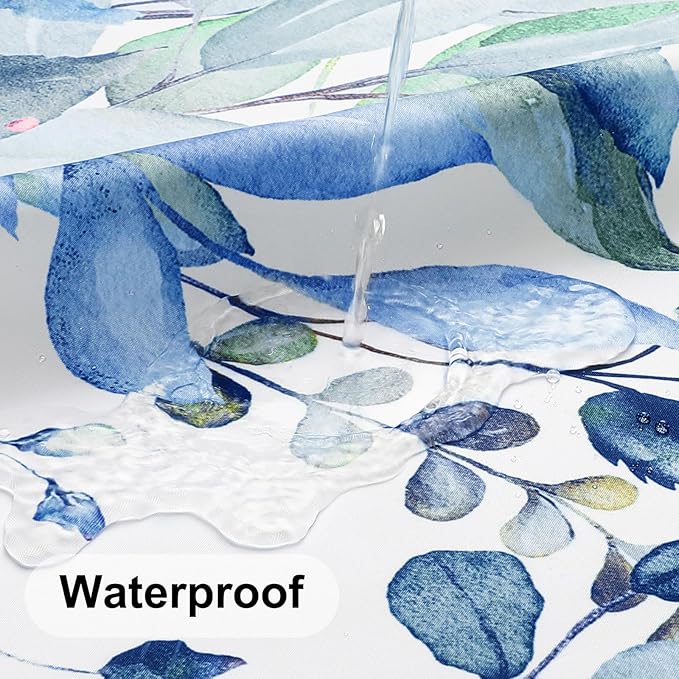 Colorful Star Blue Eucalyptus Waterproof Shower Curtain Set with Hooks, Minimalist Watercolor Floral Print Bathroom Décor, Plant Leaves Washable Fabric Shower Curtain, 72 x 84 Inch