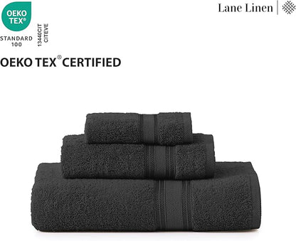 LANE LINEN Luxury Bath Towels Set- 100% Cotton Bathroom Towels, Zero Twist, Quick Dry Shower Towel, Extra Aborbent Super Soft, 6 Bath Towel, 6 Hand Towels, 6 Wash Cloths - Black (18 PC)