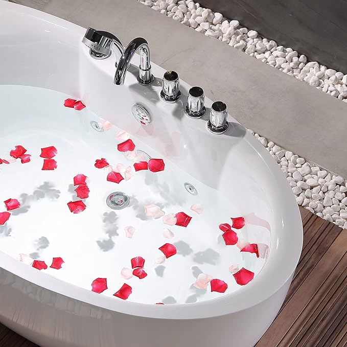 Empava 71 inch Acrylic Freestanding Tub Hydromassage Gracefully Oval Shaped Whirlpool 7 Water Jets Soaking SPA, Double-Ended Massage Bathtub with Black Pillow, Boat Shape,ETL Certified