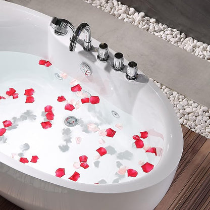 Empava 71 inch Acrylic Freestanding Tub Hydromassage Gracefully Oval Shaped Whirlpool 7 Water Jets Soaking SPA, Double-Ended Massage Bathtub with Black Pillow, Boat Shape,ETL Certified