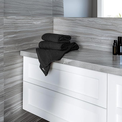 Tens Towels Pack of 6 Hand Towels, 100% Cotton, Lighter Weight, Quick to Dry, 16 x 28 Inches, Super Soft & Absorbent, Perfect for Bathroom & Kitchen, Black