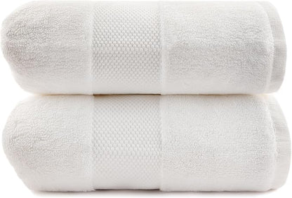 Maisonette Elegance 100% Organic Cotton Turkish Bath Towels, Soft & Absorbent, Ideal Quick Dry Large Bathroom Towel Set for Shower (30" x 58", 2 Pack) - White