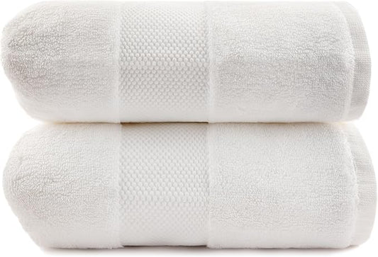 Maisonette Elegance 100% Organic Cotton Turkish Bath Towels, Soft & Absorbent, Ideal Quick Dry Large Bathroom Towel Set for Shower (30" x 58", 2 Pack) - White