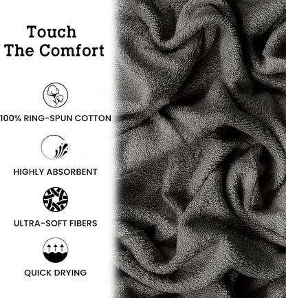 Casa Lino Bath Towel Set of 8 (2 Bath Towels, 4 Wash Cloths & 2 Hand Towels for Bathroom) - 100% Cotton - Highly Absorbent & Quick Dry - Guest Room Essentials for Bathroom Set - (Silver Grey)