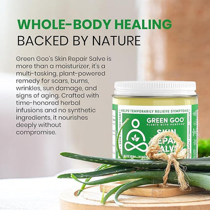 Green Goo Skin Repair Healing Salve, Natural Body & Face Moisturizer with Aloe Vera, Improves Skin's Appearance, Great for Scarring & Wrinkles, 4 Oz