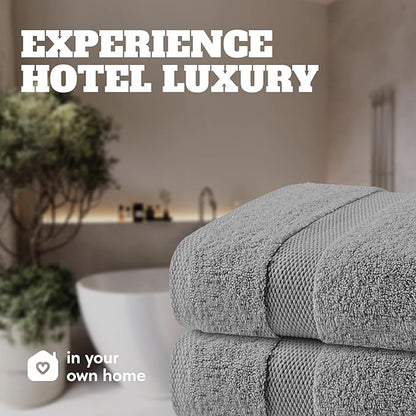 White Classic Light Gray Bath Towels 27x54 Inch, Cotton Towel Set for Bathroom, Hotel, Gym, Spa, Soft Extra Absorbent Quick Dry 4 Pack