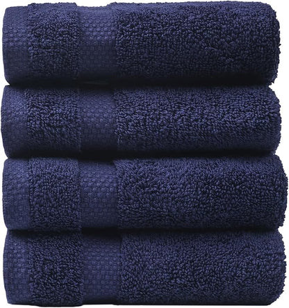 SOFE H&L | Olea Luxury Turkish Cotton Hand Towels Set of 4 Navy | Premium, Soft, Durable, Absorbent | Hotel Quality Plush Towels and Thick Towel Sets