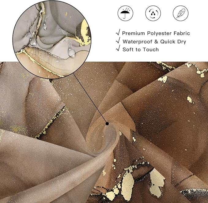 Brown Marble Shower Curtain 60x72, Modern Abstract Fabric Shower Curtains for Bathroom, Luxury Art Ink Texture Watercolor Cloth Shower Curtain Set with Hooks
