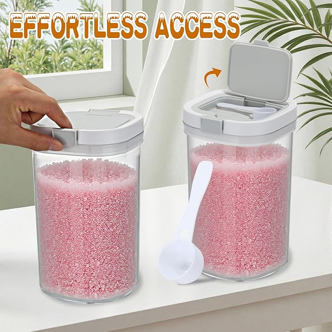 2 Pack Bath Salt Jar with Pop-Up Airtight Lid and Scoop, 1.8L Plastic Airtight Storage Canister Bathtub Accessories for Bathroom Salt, Flour, Candy, Tea