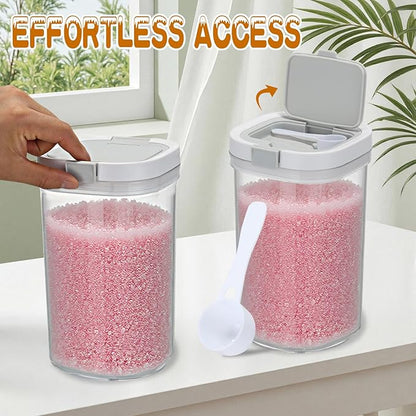2 Pack Bath Salt Jar with Pop-Up Airtight Lid and Scoop, 1.8L Plastic Airtight Storage Canister Bathtub Accessories for Bathroom Salt, Flour, Candy, Tea