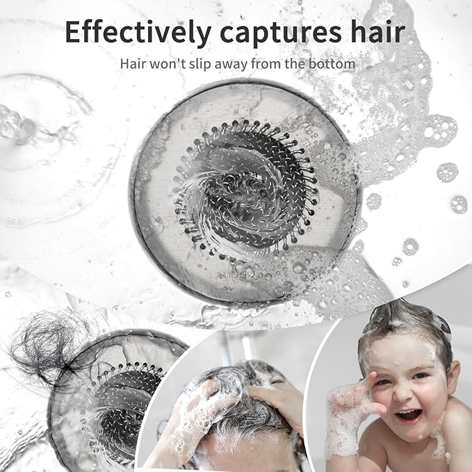 Shower Drain Hair Catcher, Fast Drainage Bathtub Drain Hair Catcher, Easy Clean Hair Catcher Shower Drain, Upgraded 304 Stainless Steel Shower Drain Cover for Bath Regular & Pop-up Drain (Light Gray)